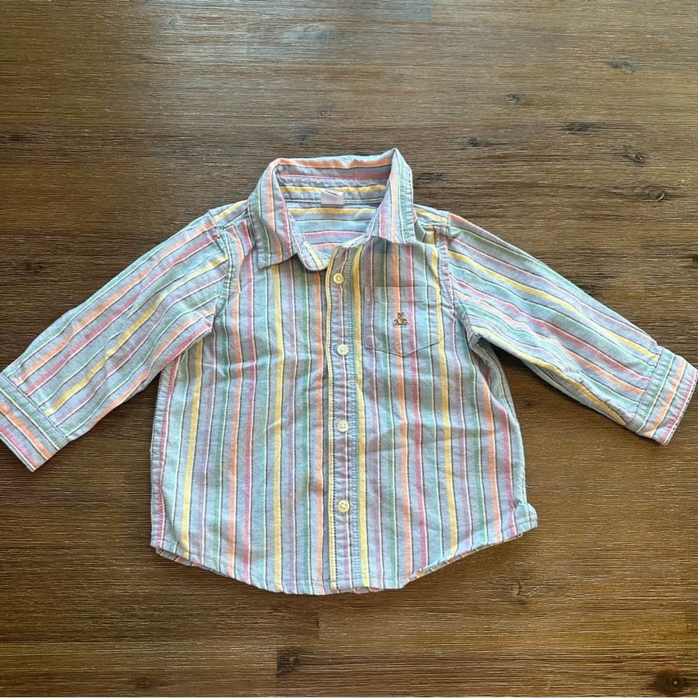 3/20$ GAP Baby Toddler Colorful Striped Button Down Shirt size 18-24 months